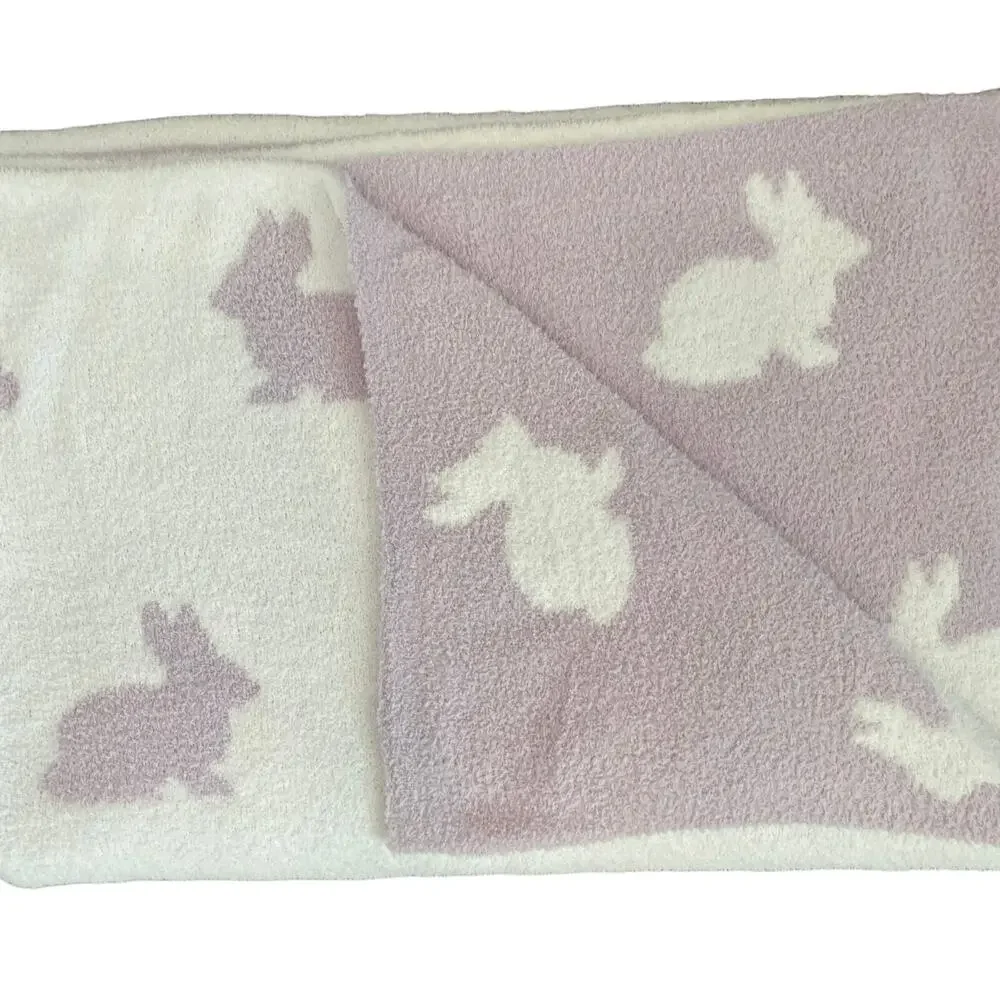 Reversible Rachel Ashwell Throw Blanket Lavender Easter Bunny Rabbit Knit New